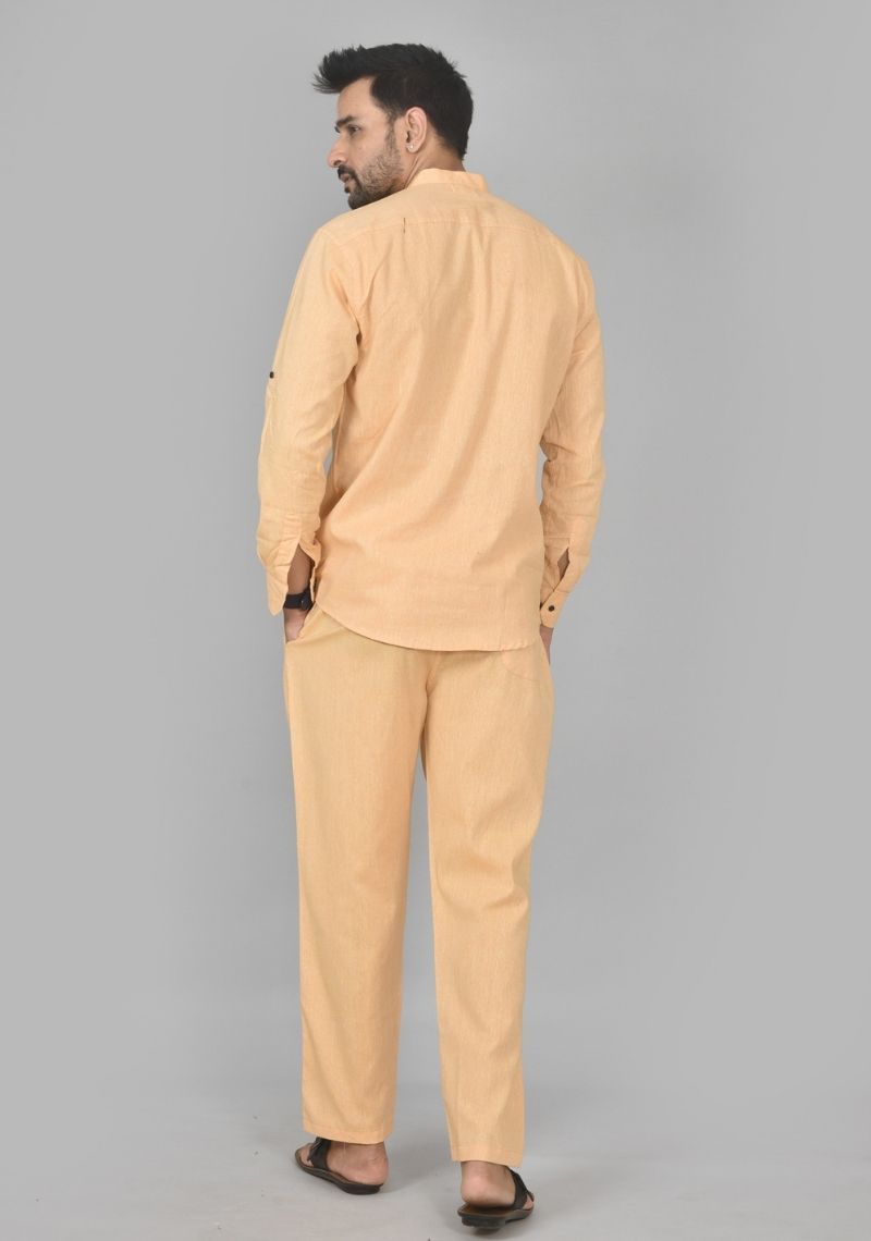 Men Cotton Solid Co-ord Set Yellow-50207
