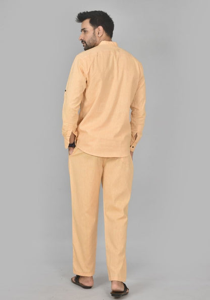 Men Cotton Solid Co-ord Set Yellow-50207