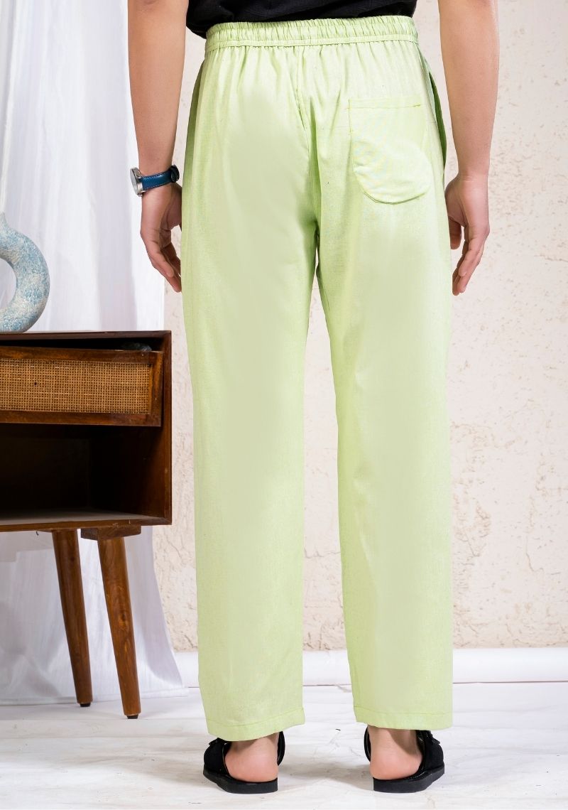 Mint Green Cotton Linen Loose Fit Men Pant-49525