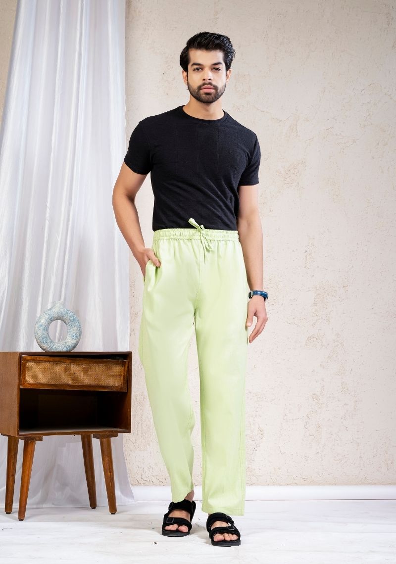 Mint Green Cotton Linen Loose Fit Men Pant-49525