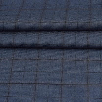Wool Blazer Fabric (2 Meter)-Navy Blue Black Checks-90642