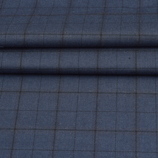 Wool Blazer Fabric (2 Meter)-Navy Blue Black Checks-90642