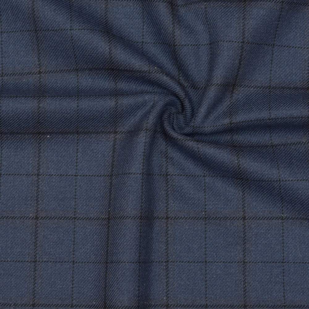 Wool Blazer Fabric (2 Meter)-Navy Blue Black Checks-90642