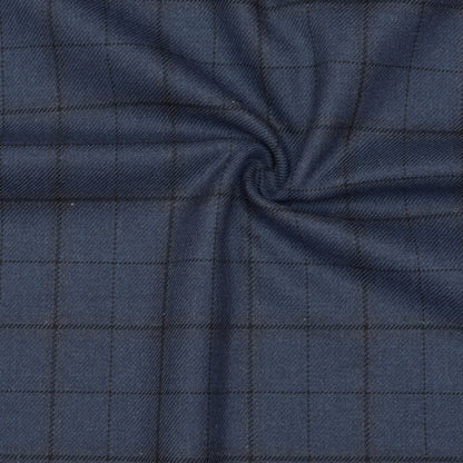 Wool Blazer Fabric (2 Meter)-Navy Blue Black Checks-90642
