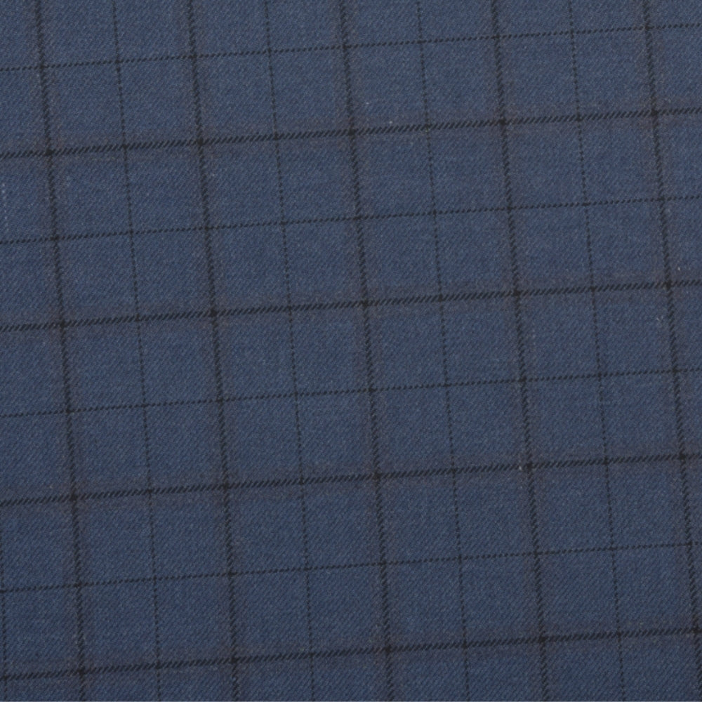 Wool Blazer Fabric (2 Meter)-Navy Blue Black Checks-90642