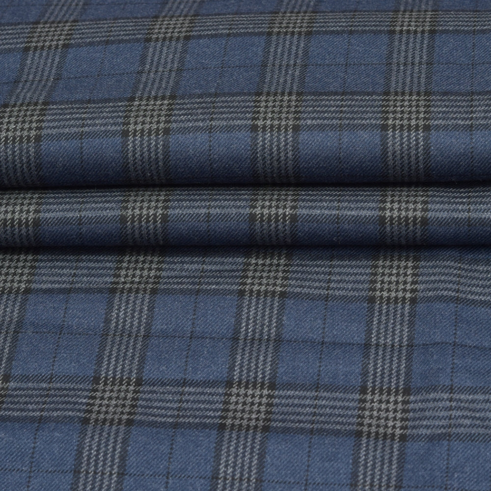 Wool Blazer Fabric (2 Meter)-Navy Blue Black Checks-90649