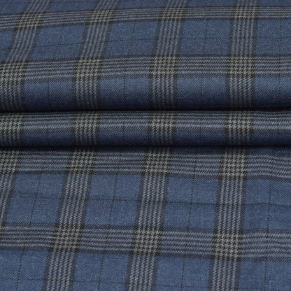 Wool Blazer Fabric (2 Meter)-Navy Blue Black Checks-90649