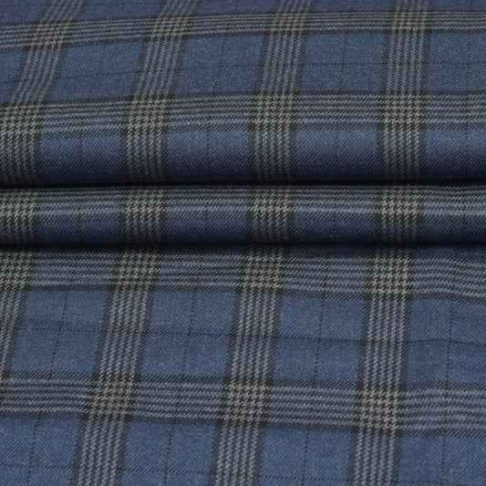 Wool Blazer Fabric (2 Meter)-Navy Blue Black Checks-90649