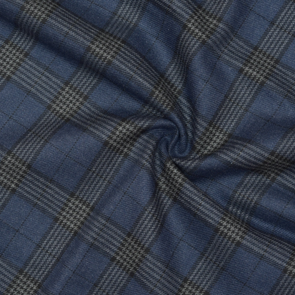 Wool Blazer Fabric (2 Meter)-Navy Blue Black Checks-90649