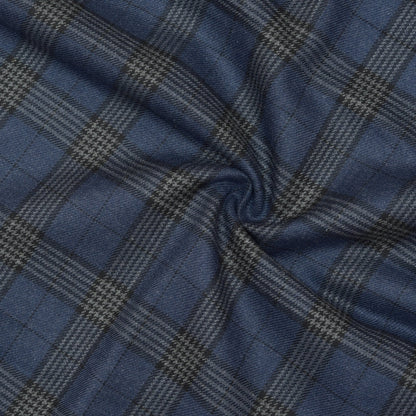 Wool Blazer Fabric (2 Meter)-Navy Blue Black Checks-90649