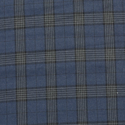 Wool Blazer Fabric (2 Meter)-Navy Blue Black Checks-90649