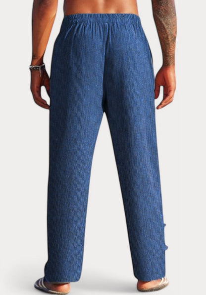 Navy Blue Cotton Linen Loose Fit Men Pant-49511