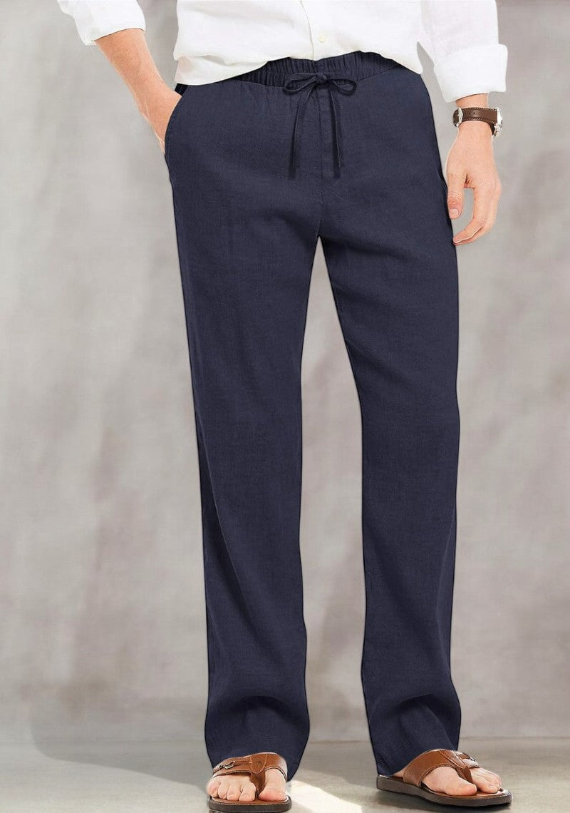 Navy Blue Linen Loose Fit Men Pant-49495