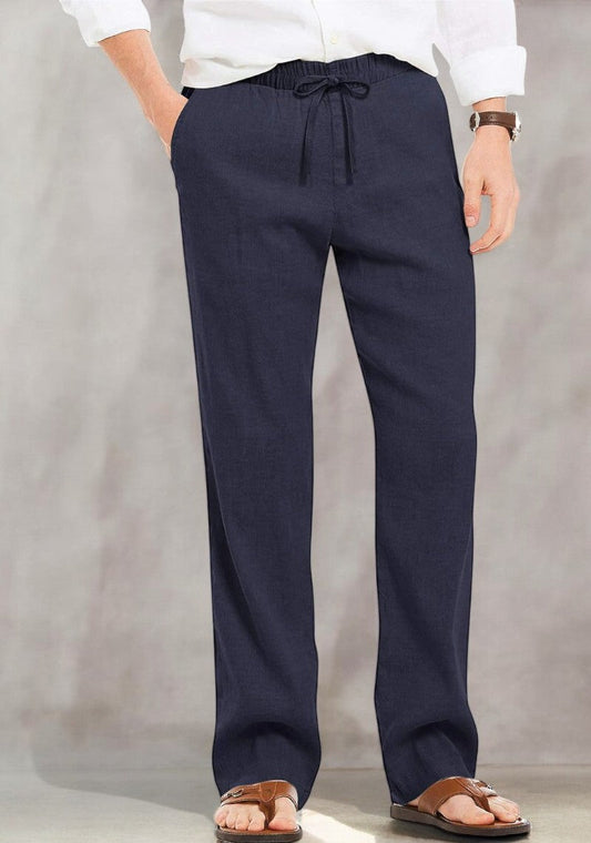 Navy Blue Linen Loose Fit Men Pant-49495