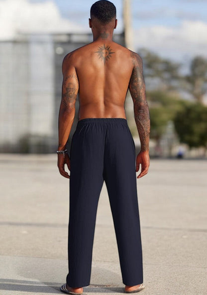 Combo of 2 Linen Loose Fit Men Pant Navy Blue and Blue-49590