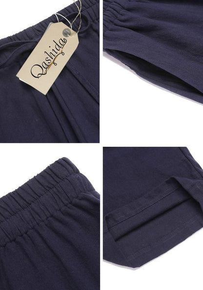 Navy Blue Linen Loose Fit Men Pant-49495