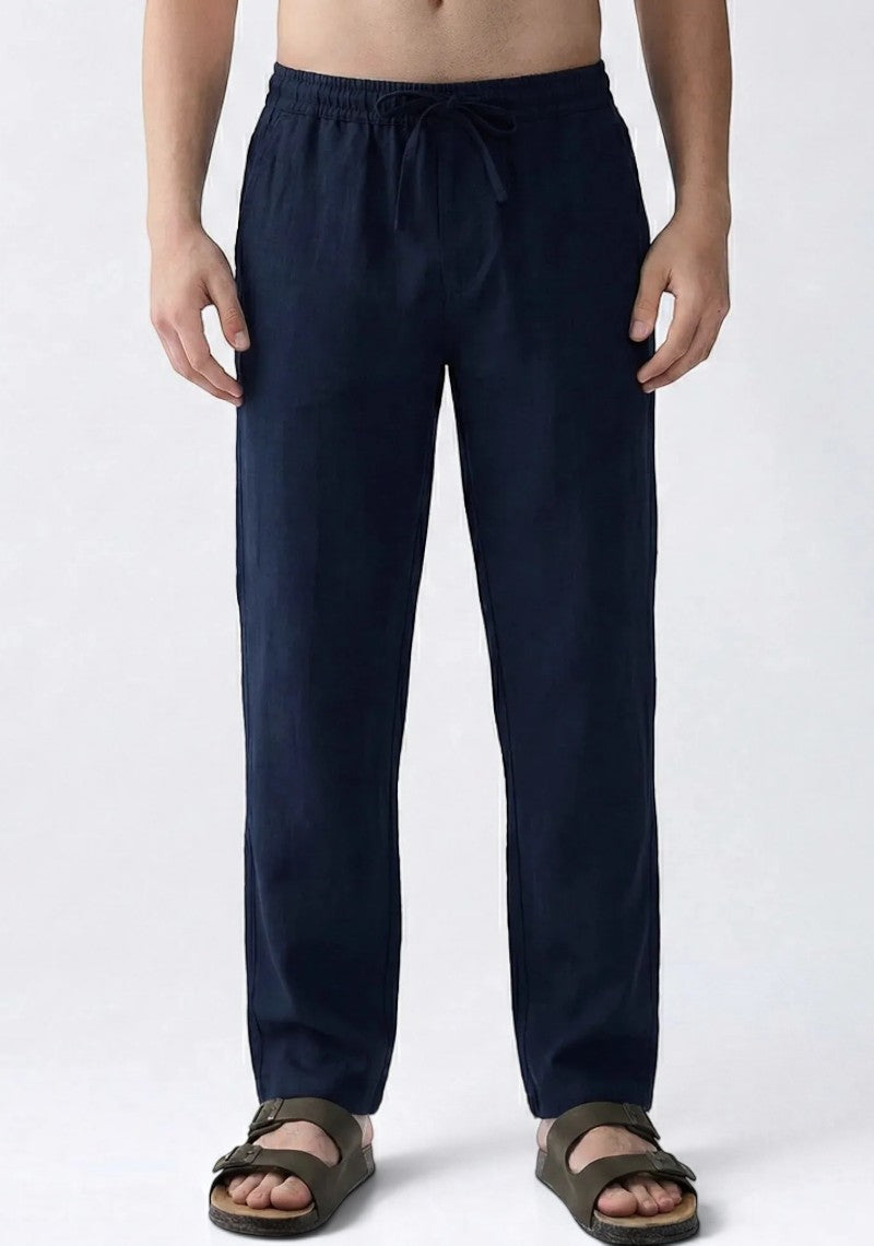 Navy Blue Linen Loose Fit Men Pant-51899