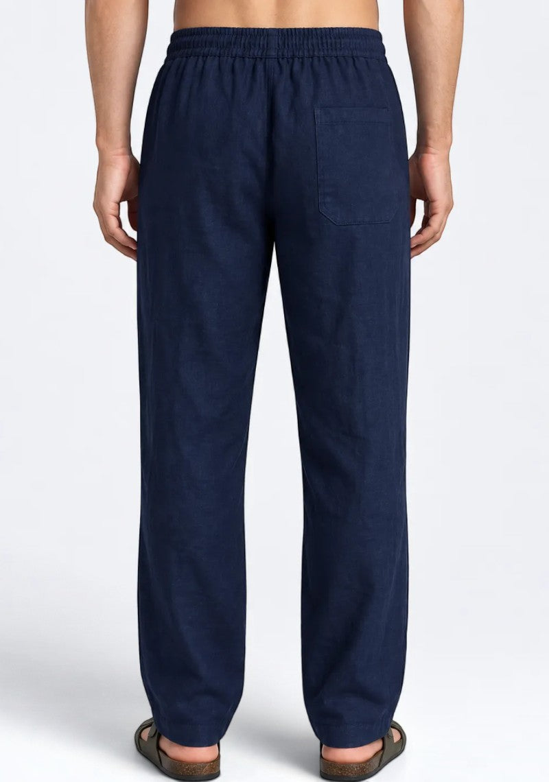 Navy Blue Linen Loose Fit Men Pant-51899