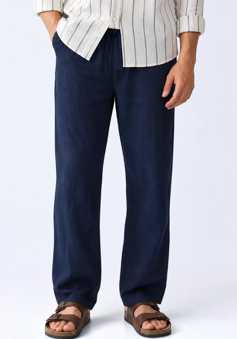 Navy Blue Linen Loose Fit Men Pant-51899