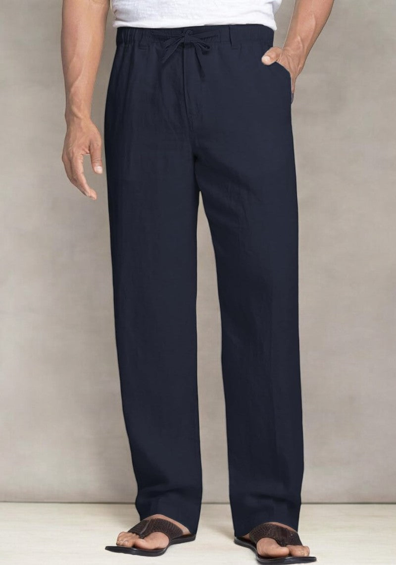 Navy Blue Linen Regular Fit Pant-49365