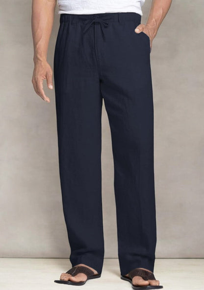 Navy Blue Linen Regular Fit Pant-49365