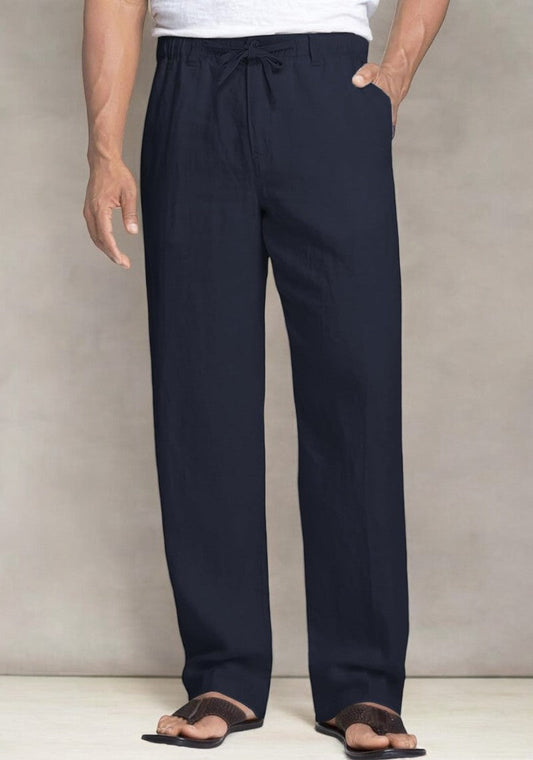 Navy Blue Linen Regular Fit Pant-49365