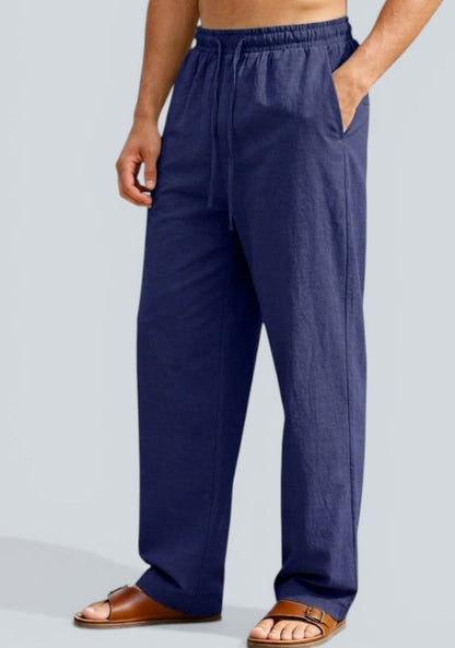 Navy Blue Premium Linen Relaxed Fit Loose Fit Men Pant-50873