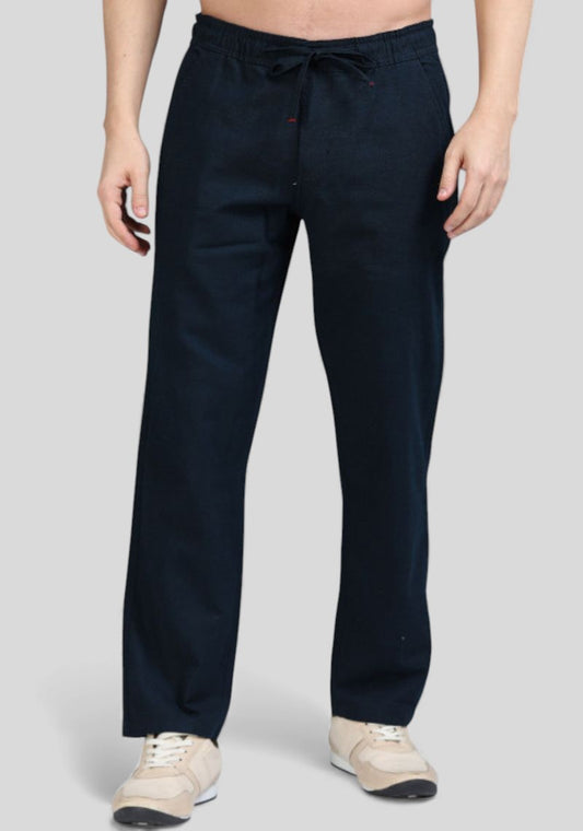 Navy Blue Premium Linen Relaxed Fit Loose Fit Men Trouser-50477