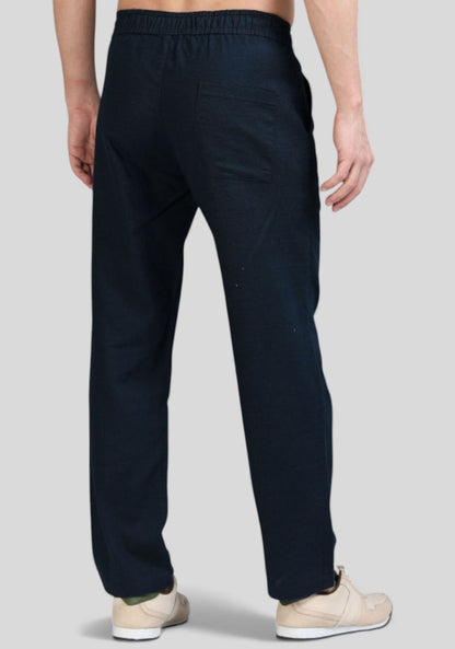Navy Blue Premium Linen Relaxed Fit Loose Fit Men Trouser-50477