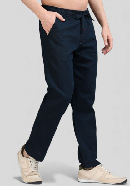 Navy Blue Premium Linen Relaxed Fit Loose Fit Men Trouser-50477