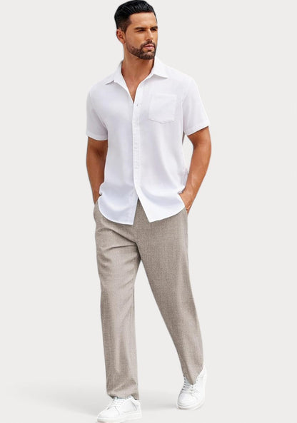 Off White Cotton Linen Loose Fit Men Pant-49520