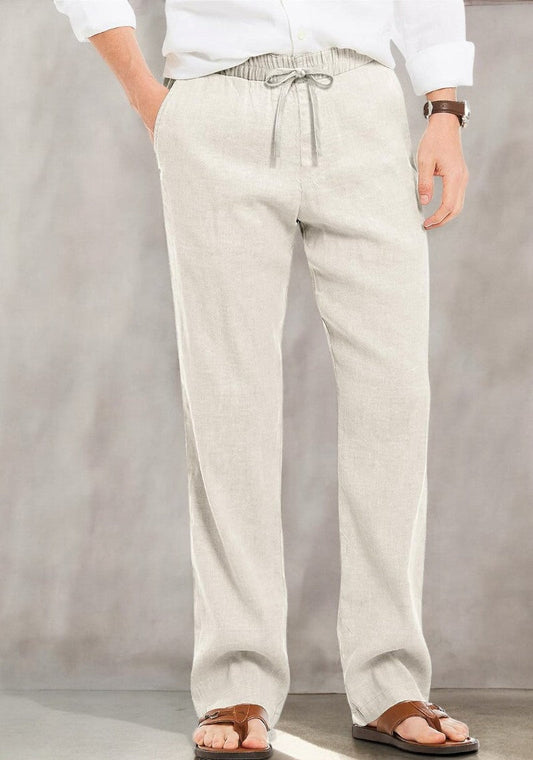 Off White Linen Loose Fit Men Pant-49494