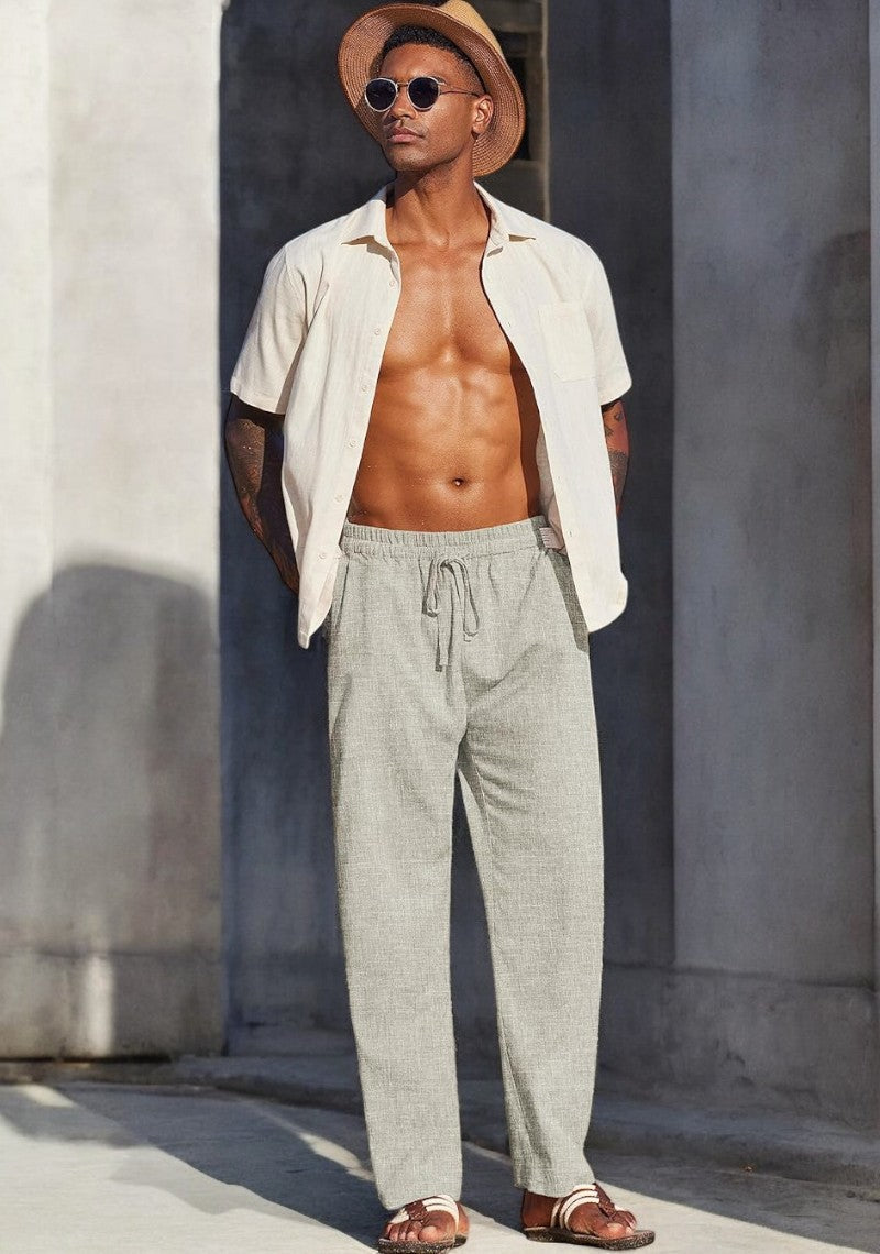 Off White Linen Loose Fit Men Pant-49494