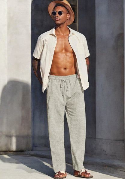 Off White Linen Loose Fit Men Pant-49494