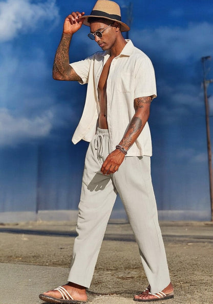 Off White Linen Loose Fit Men Pant-49494