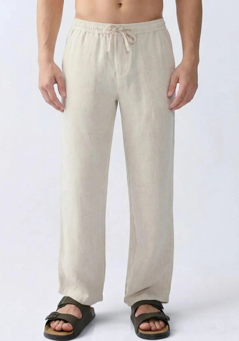 Off White Linen Loose Fit Men Pant-51892