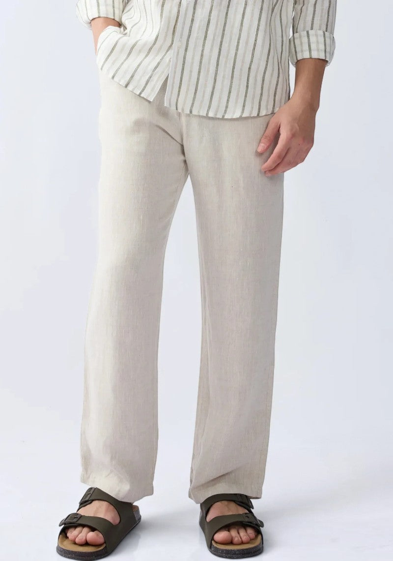 Off White Linen Loose Fit Men Pant-51892