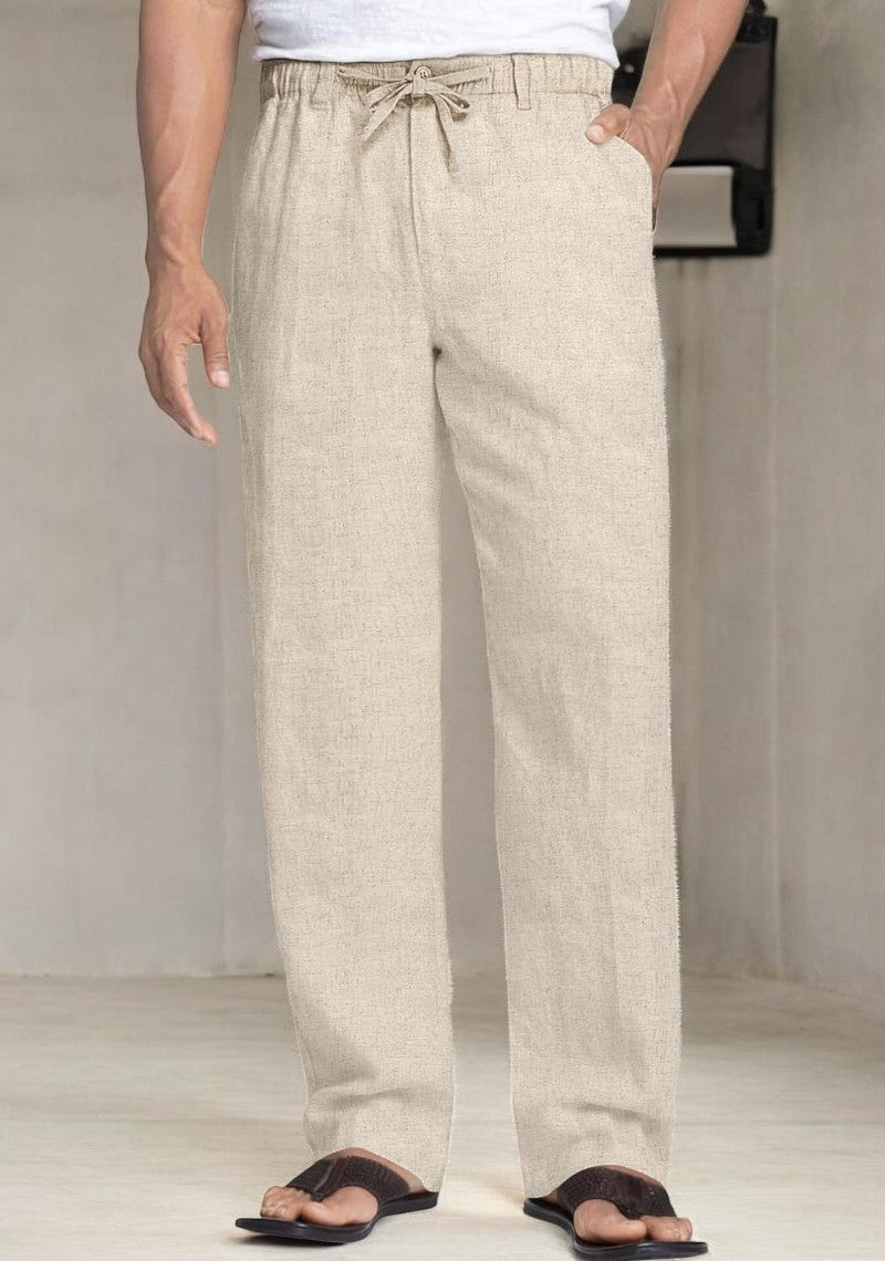 Off White Linen Regular Fit Pant-49384