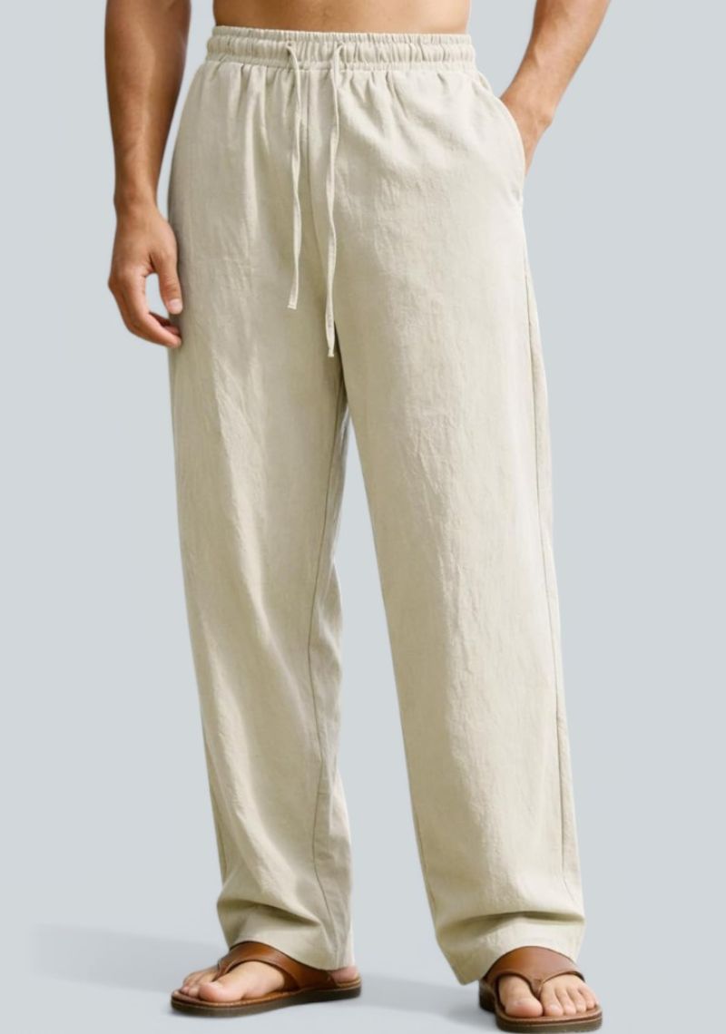 Off White Premium Linen Relaxed Fit Loose Fit Men Pant-50875