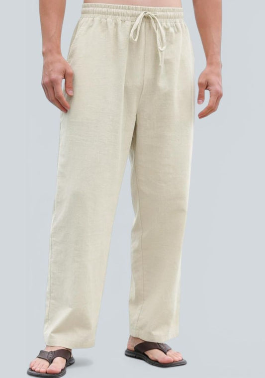 Off White Premium Linen Relaxed Fit Loose Fit Men Pant-50875