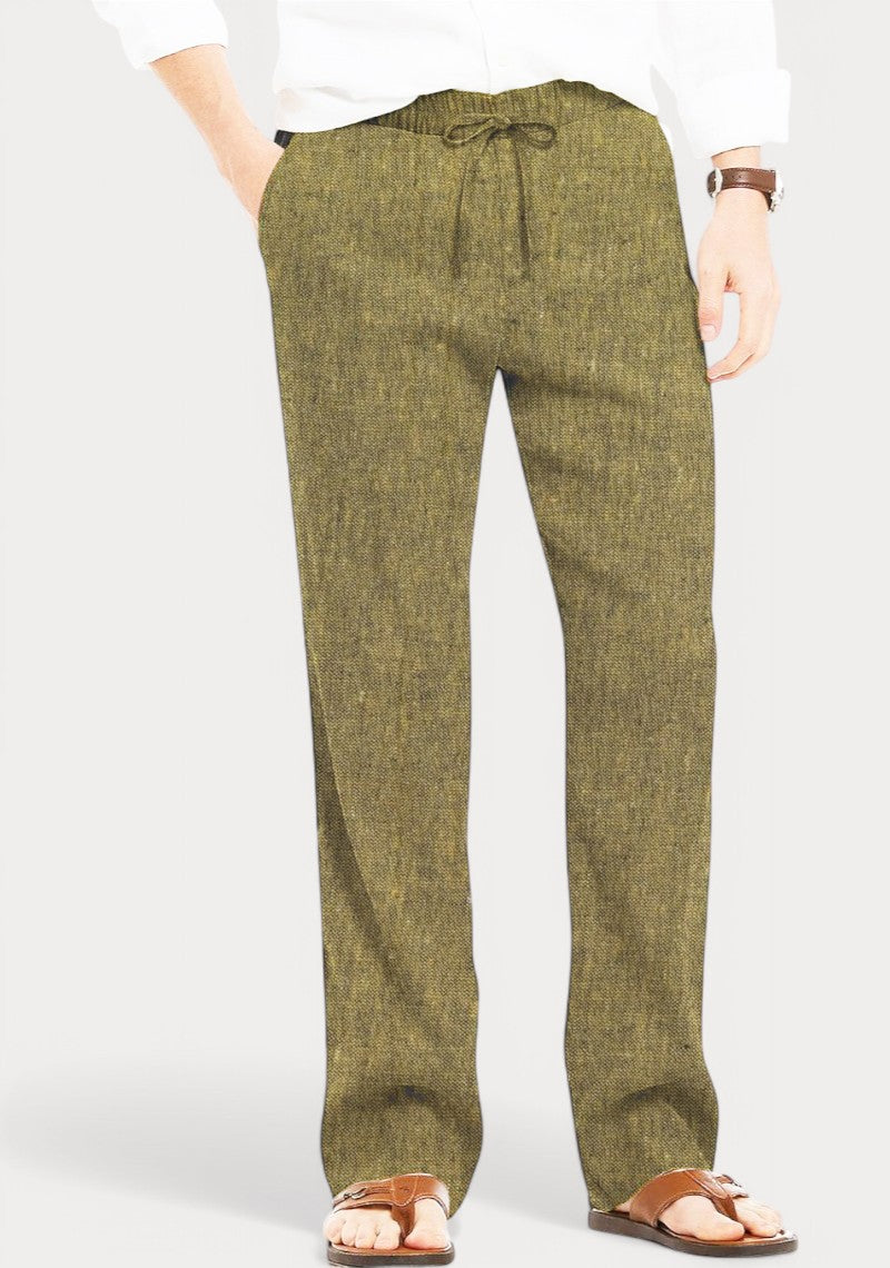 Olive Green Cotton Linen Loose Fit Men Pant-49514