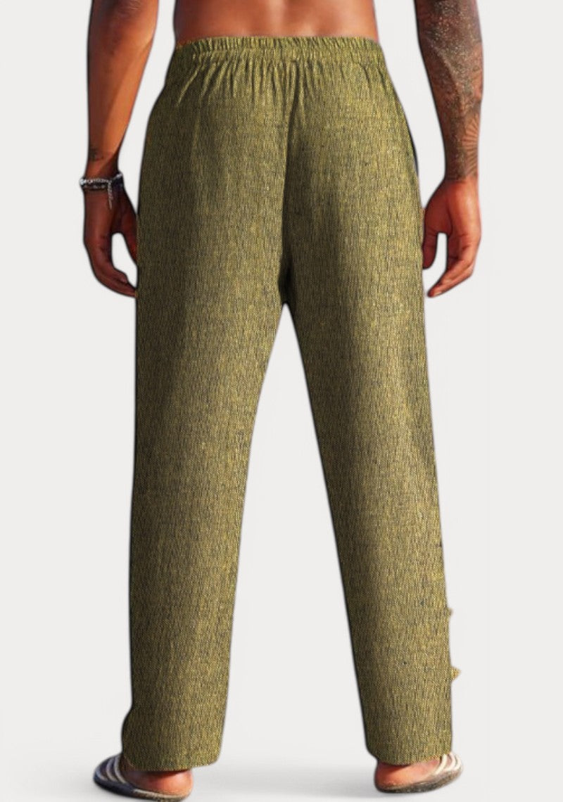 Olive Green Cotton Linen Loose Fit Men Pant-49514