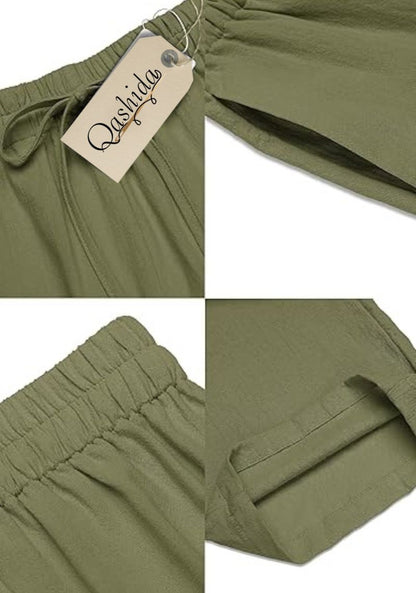 Olive Green Linen Loose Fit Men Pant-49503