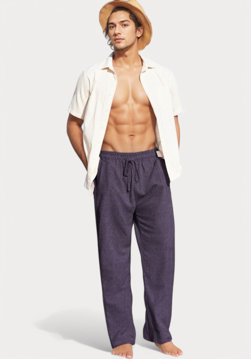 Purple Cotton Linen Loose Fit Men Pant-49510