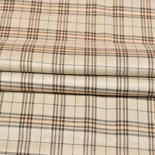 Beige Brown Checks Tweed Wool Fabric-90761