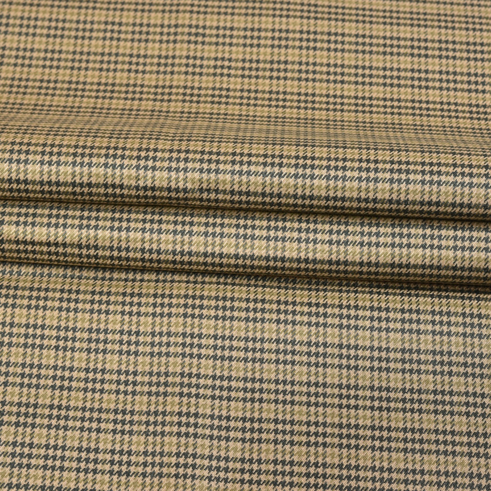 Beige Black Checks (2 Meter) Tweed Wool Fabric-90764