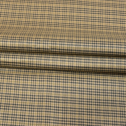 Beige Black Checks Tweed Wool Fabric-90764