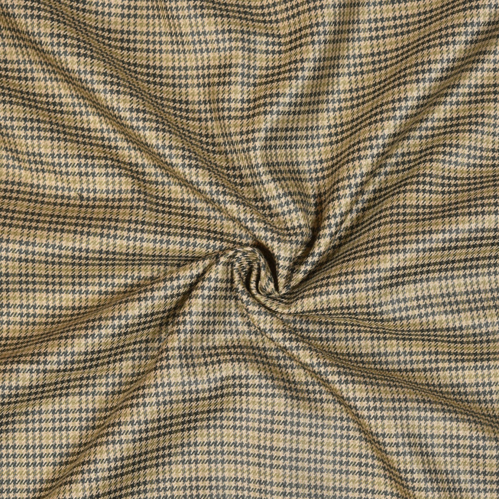 Beige Black Checks (2 Meter) Tweed Wool Fabric-90764