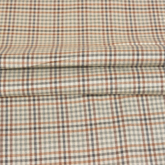 Beige Brown Checks Tweed Wool Fabric-90765