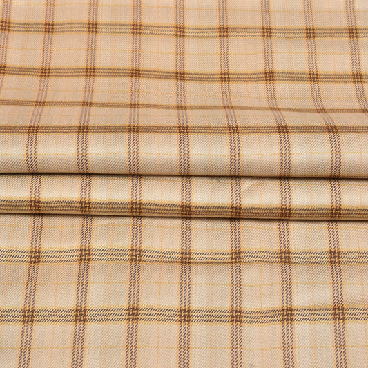 Beige Brown Checks Tweed Wool Fabric-90772